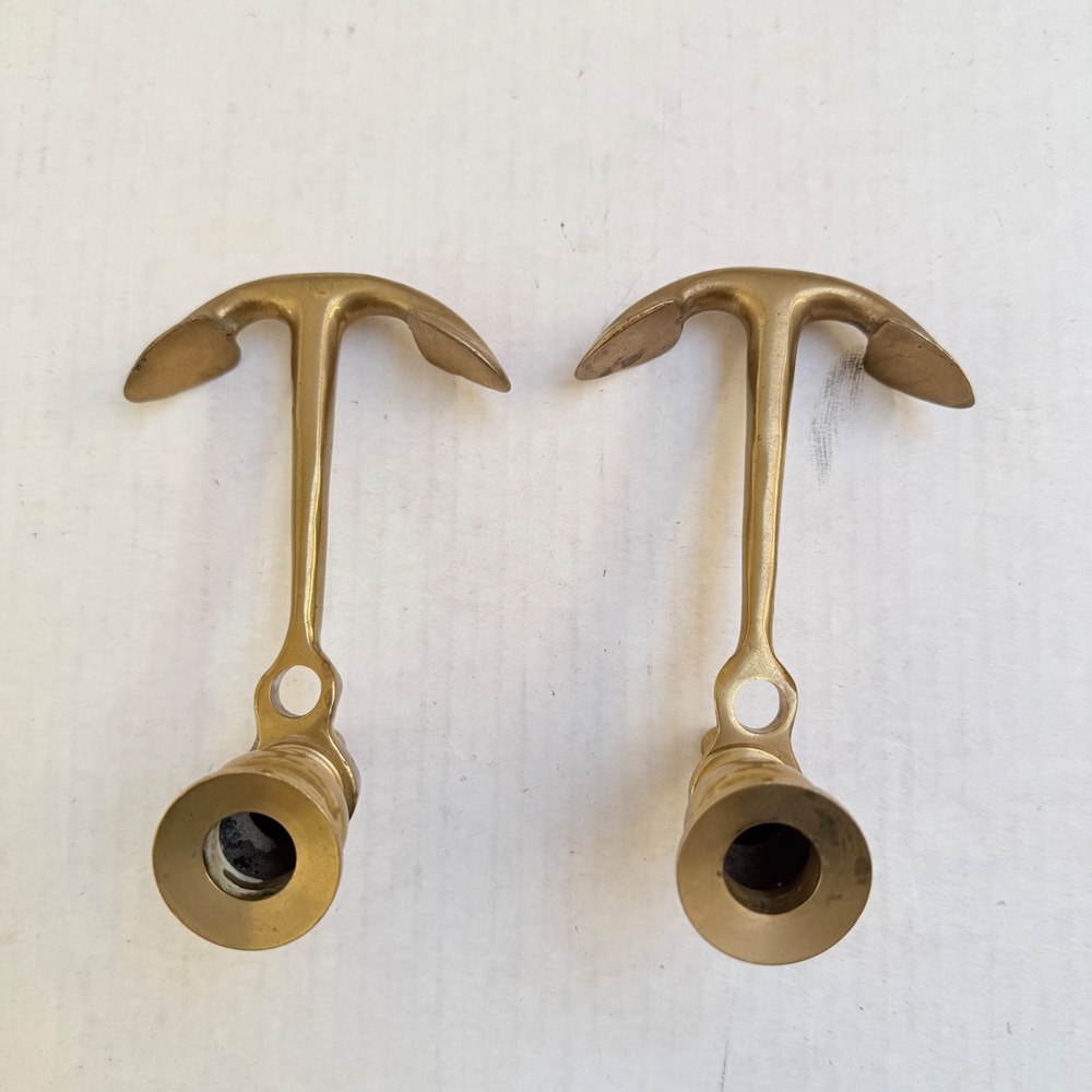 Unbranded Anchor Wall Sconce Candle Holders Pair OS Gold Brass Nautical Coastal